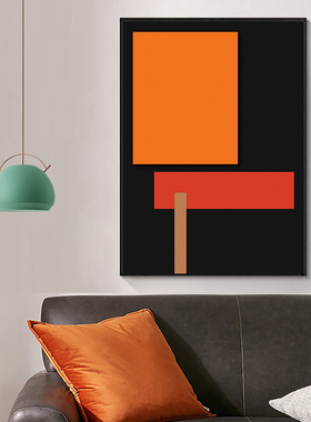 现代简约黑灰橙色线条色块挂画抽象艺术客厅卧室玄关背景墙装饰画