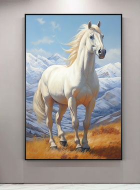 奔跑白马客餐厅入户门轻奢高档玄关装饰画马到成功办公室墙壁挂画