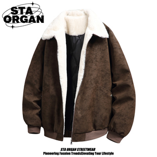 加厚保暖机车工装 巴恩风羊羔绒PU皮棉衣男冬季 外套 ORGAN美式 STA