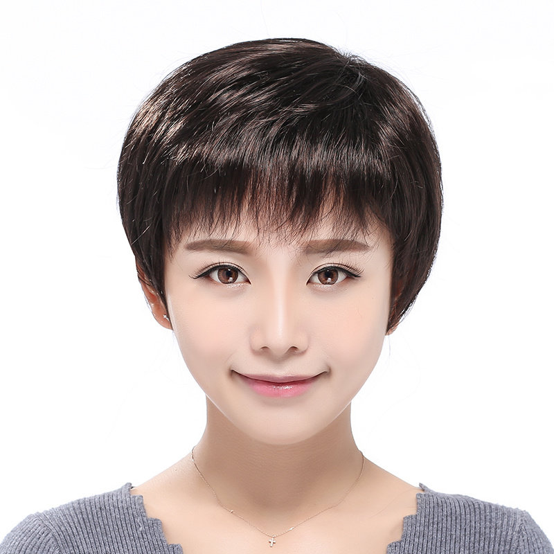 全真发发套女短发妈妈中老年人假发短直发中年女士全头套真人发丝