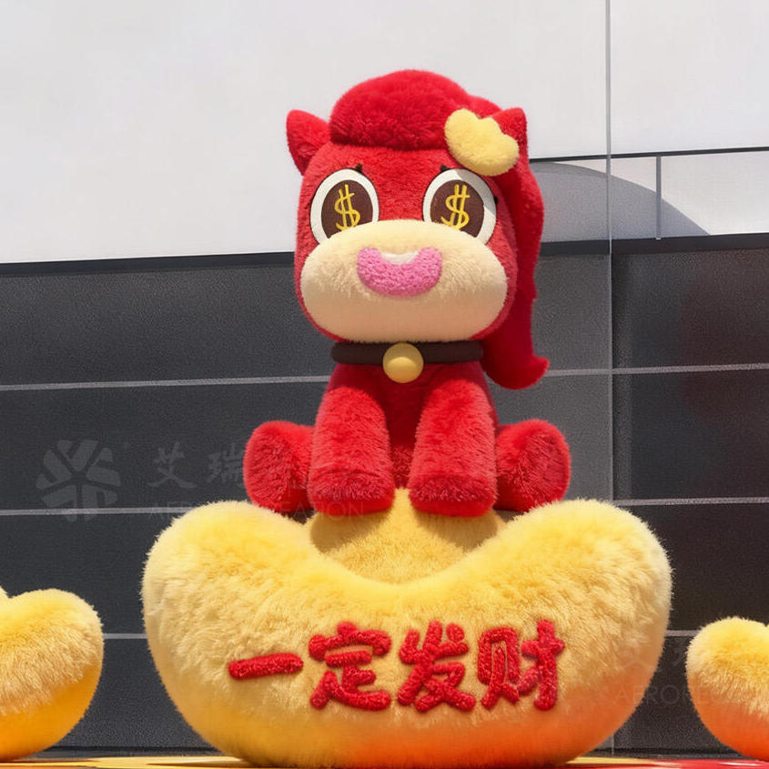 新年财神毛绒充气气模发财树粉色小马商场摆件春节美陈公仔装饰