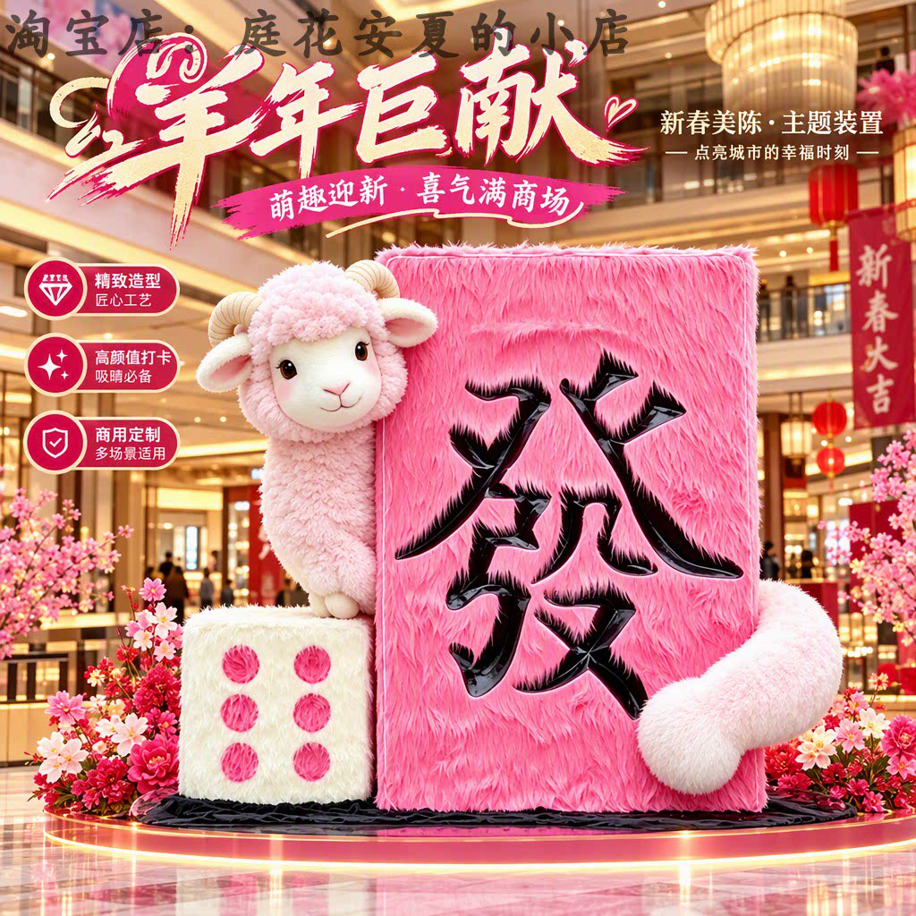 羊年跨年巨型毛绒麻将发财摆件