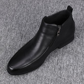 广州纯皮男鞋 男 侧拉链休闲皮鞋 2025秋冬新款 高帮加绒头层牛皮时尚