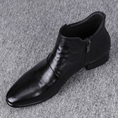 春秋新款 尖头高帮商务英伦风休闲皮靴侧拉链真皮马丁靴 切尔西男士