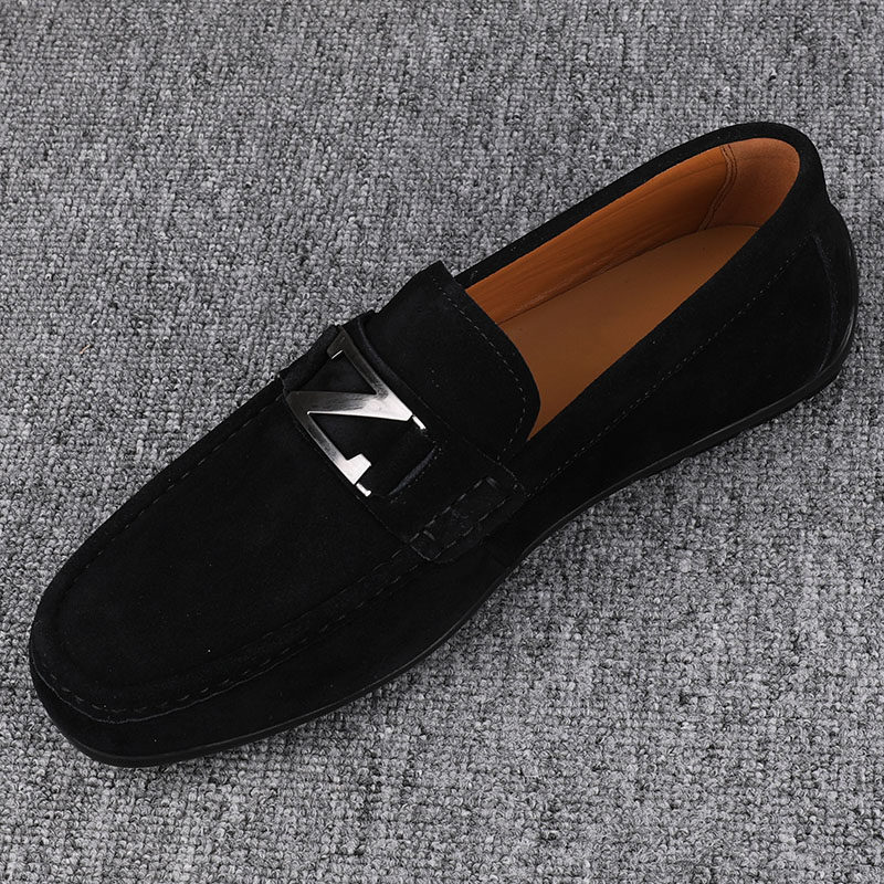 头层牛皮磨砂豆豆鞋男款2026新款潮流真皮乐福鞋男一脚蹬商务皮鞋