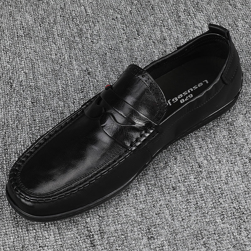 纯皮男鞋2025新款潮流时尚豆豆鞋男士套脚真皮软底商务休闲皮鞋潮,流行男鞋,休闲皮鞋,淘宝优惠券,粉丝福利购,淘宝优惠卷