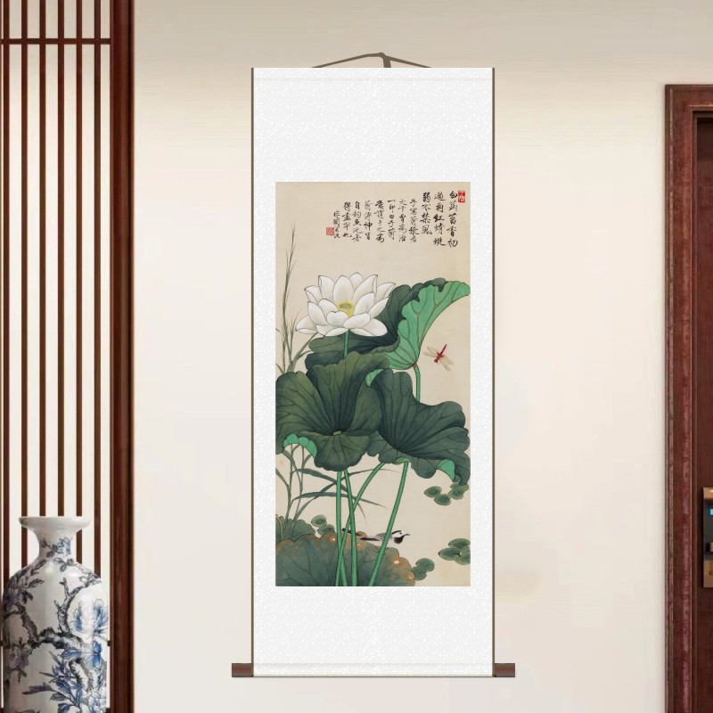 清-于非闇荷塘蜻蜓翠鳥喜鵲茶花圖名家字畫高清數(shù)字微噴裝飾畫