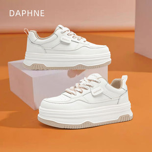 软底皮面学生板鞋 达芙妮圆头小白鞋 厚底增高运动鞋 新款 透气 女秋季