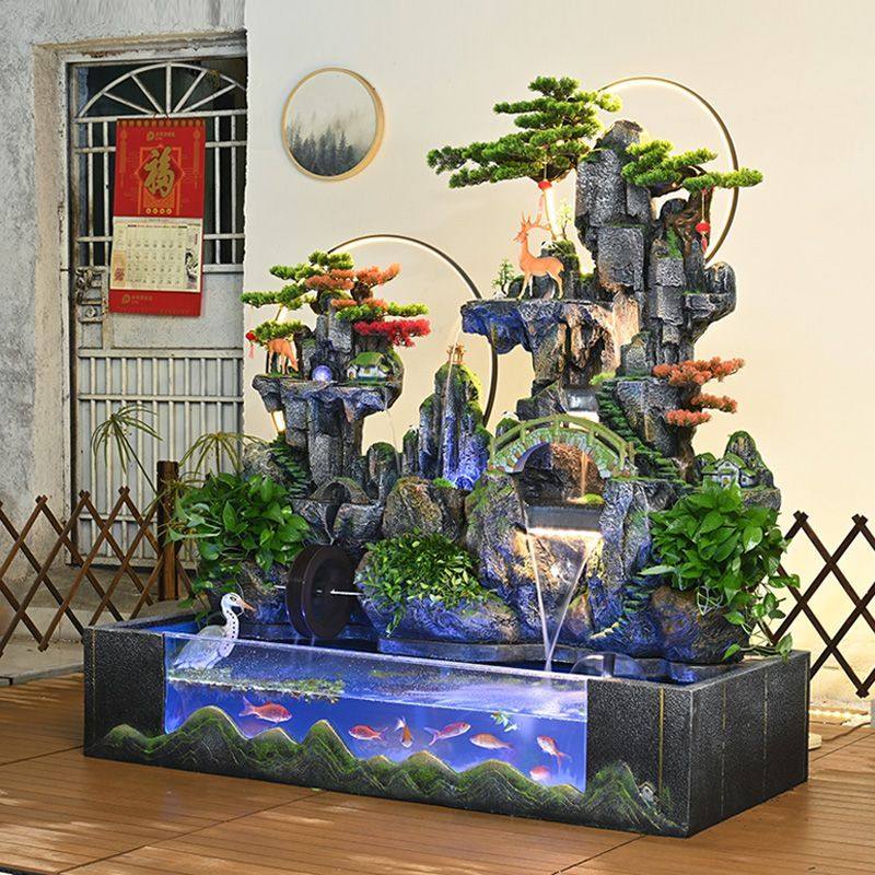 新中式庭院假山流水摆件门厅招财鱼缸阳台水景客厅风水招财加湿器