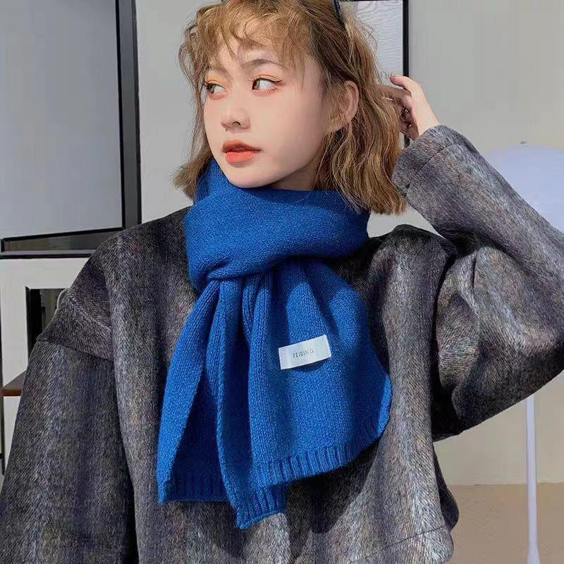 日系纯色围巾针织黑色毛线保暖围脖2025新款冬季加厚男女学生情侣