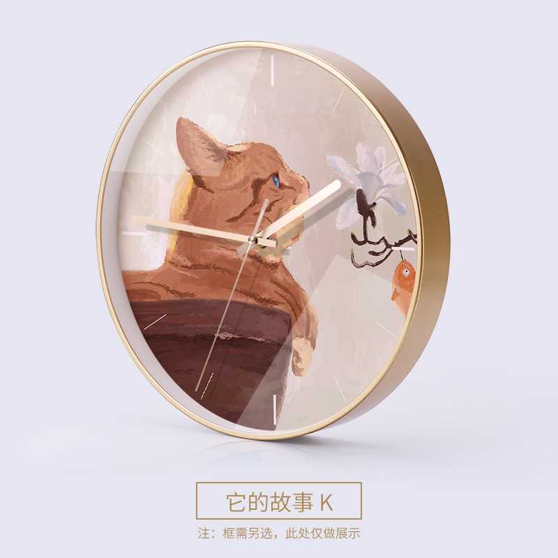 新款猫咪创意餐厅装饰画北欧轻奢卧室钟表挂画日式饭厅餐桌墙面壁
