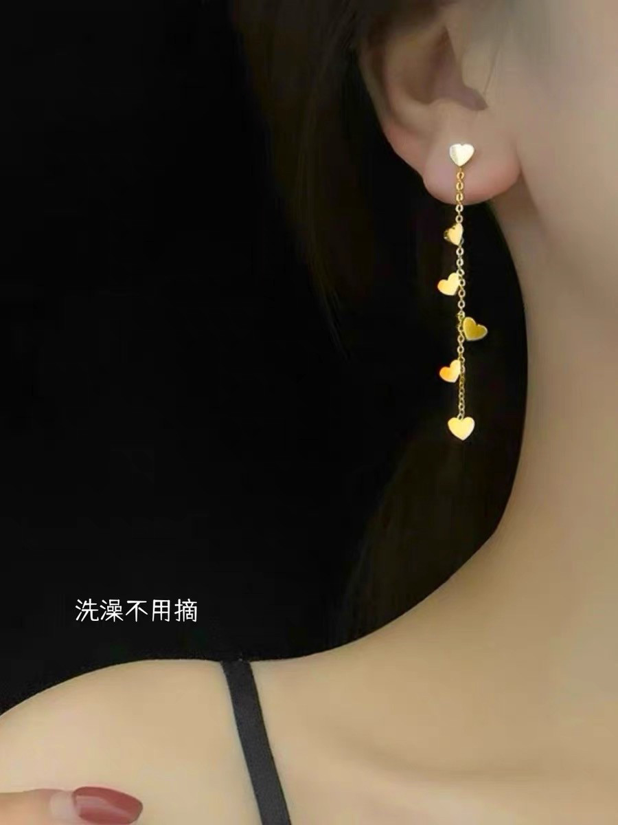 钛钢不掉色爱心桃心形仙女拼接线条长款闺蜜女生耳环耳饰气质百搭
