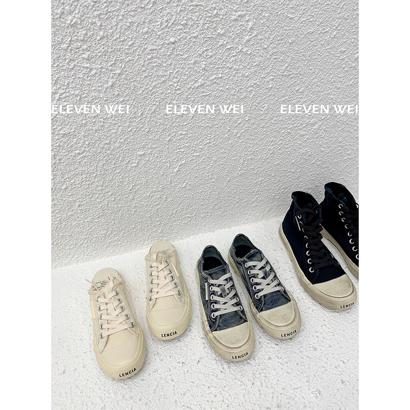 【现货秒发】9.7新品/无差别~水洗牛仔破洞做旧情侣帆布鞋半