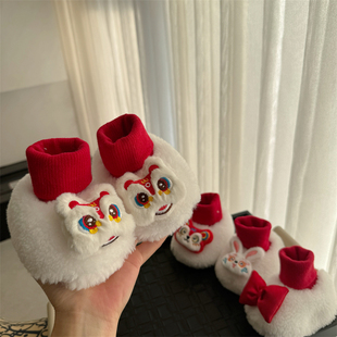 冬季新年国风婴儿鞋3-6-9个月宝宝0-1岁虎头喜庆过年保暖加绒棉鞋