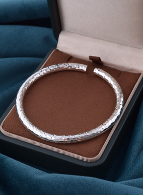 碎冰冰银手镯女纯银925实心