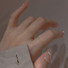 叠戴bi入不掉色可洗澡佩戴美国14k包金极细链条戒指925银食指戒