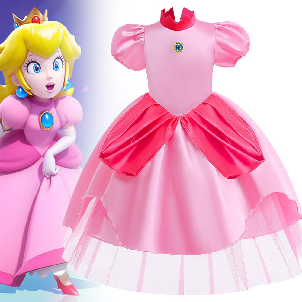 cosplay儿童礼服粉色桃子碧琪公主裙万圣节超级玛丽马里奥裙