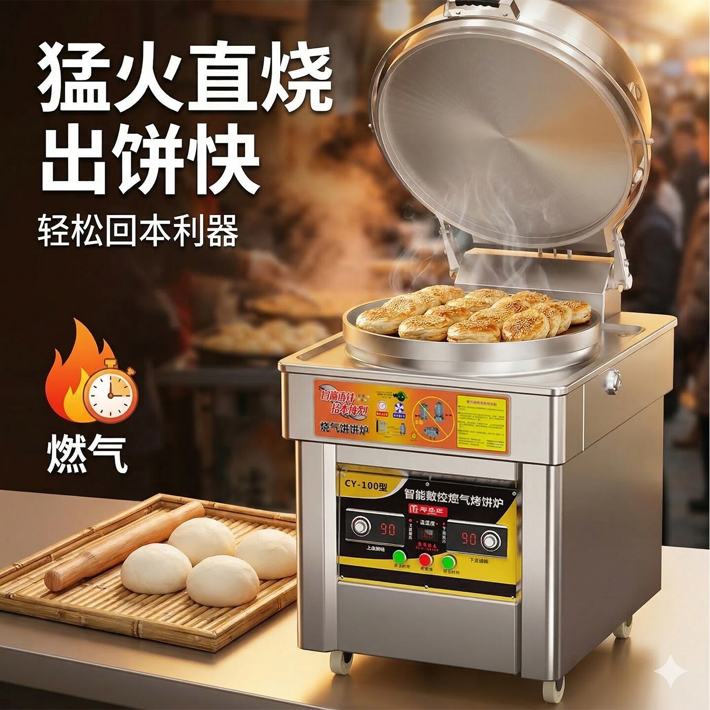 煤气电饼铛商用酱香饼烤饼机燃气锅煎包炉双面加热电饼锅摆摊烙饼