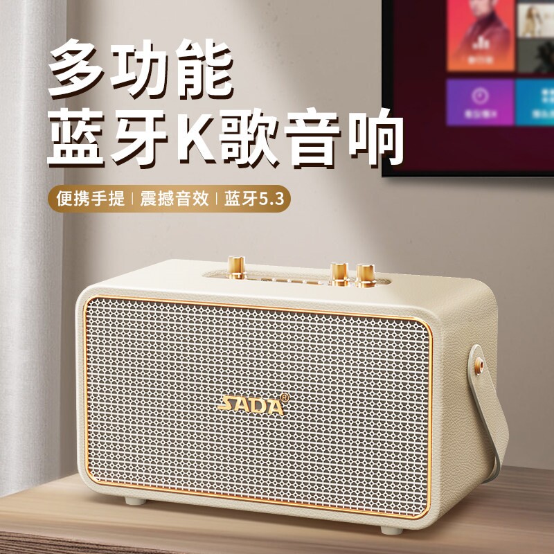 SADA蓝牙音响户外k唱歌无线小型筒音箱手提便携式家用带麦克风话