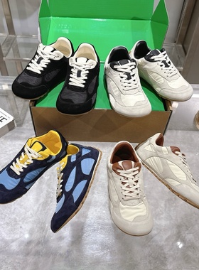 2025新款B.V真皮拼色阿甘鞋男女复古德训歪头鞋系带休闲鞋