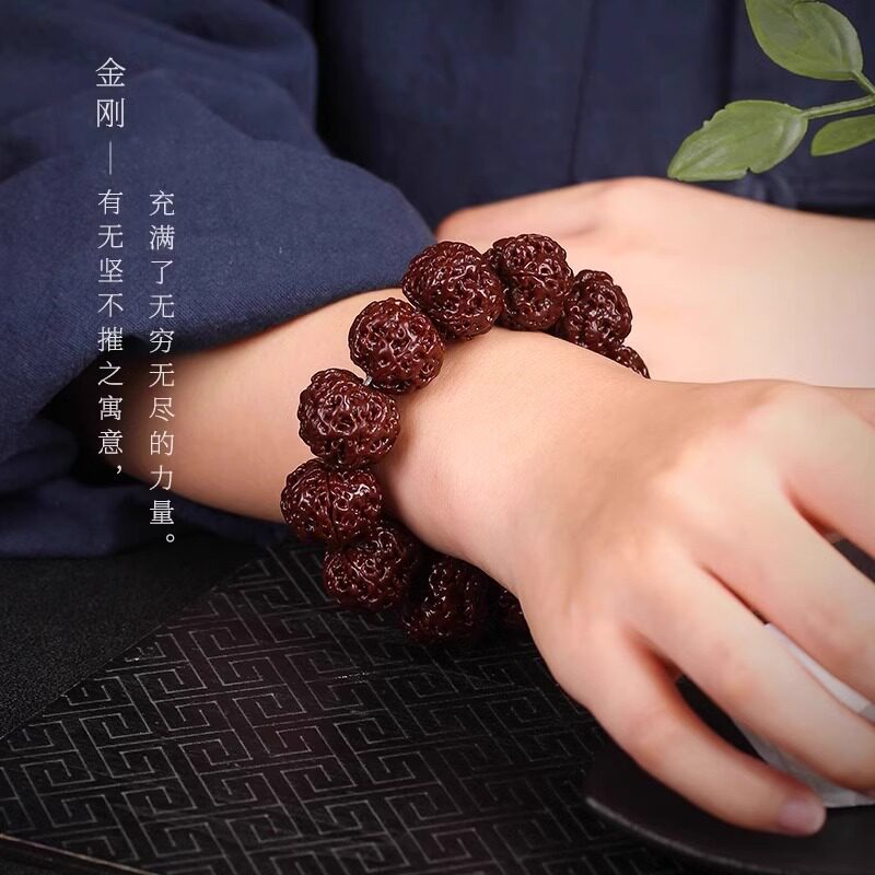 玉化包浆机刷大金刚菩提子手串五瓣爆肉同树籽核桃文玩佛珠男手链
