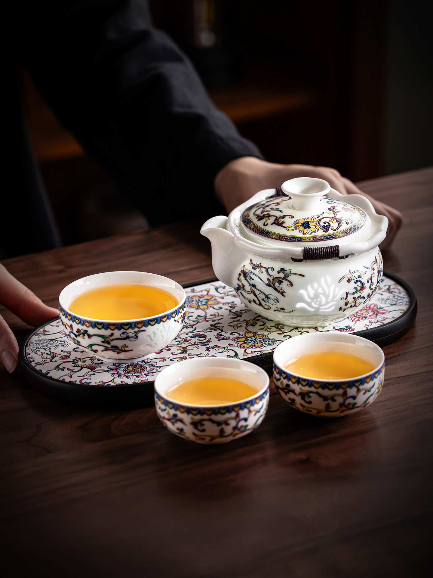 酥脂玉珐琅精美剪纸手抓壶盖碗茶杯单户防烫茶壶茶具