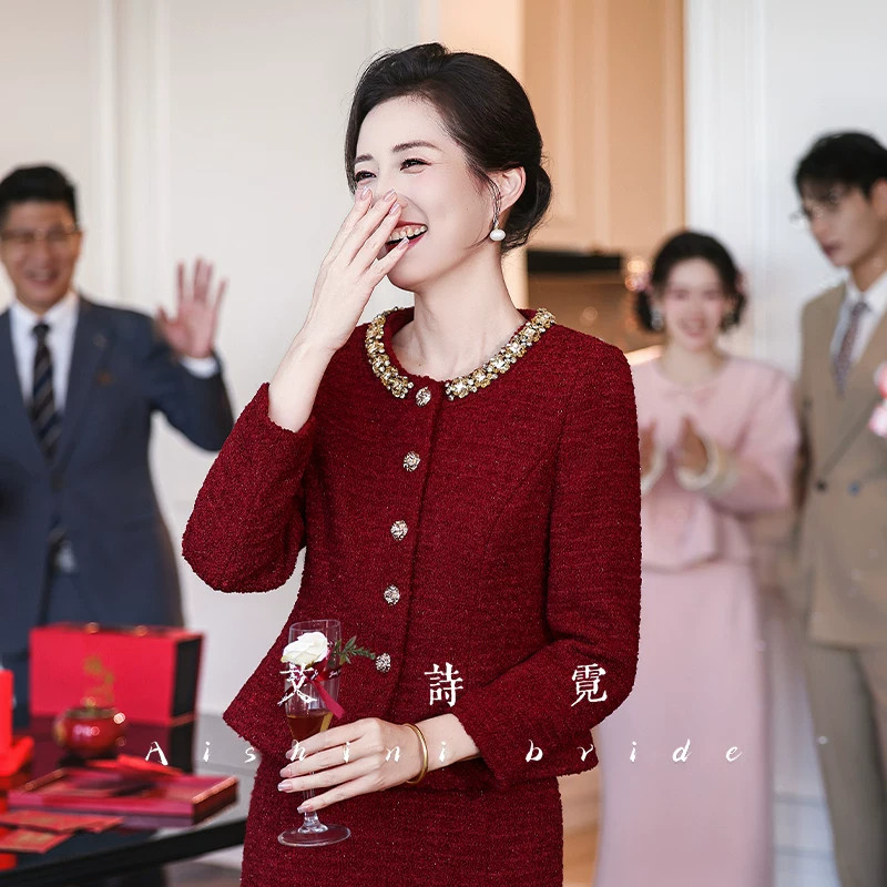 高级端庄喜婆婆宴会礼服贵气年轻喜妈妈小香风套装优雅大气上档次