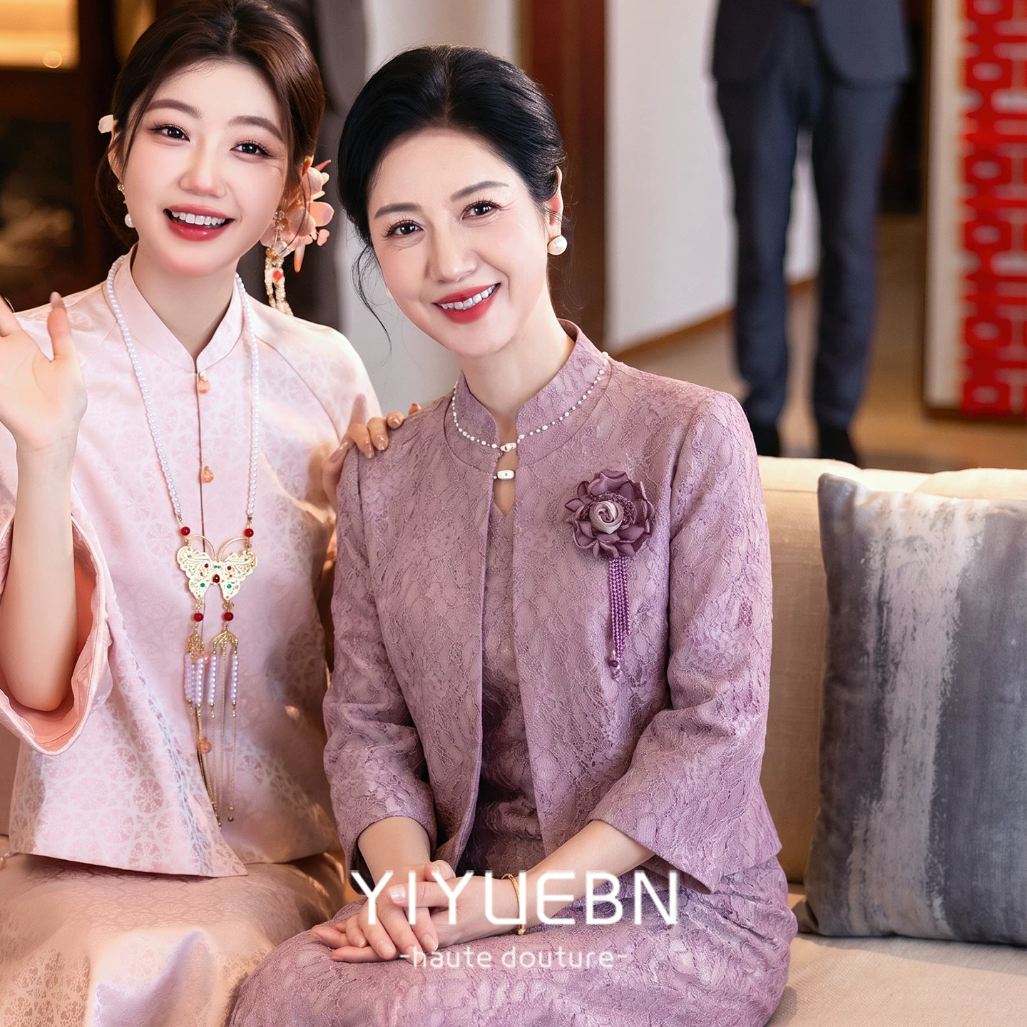 高端妈妈礼服长袖旗袍两件套秋季婚礼气质新中式喜婆婆婚宴敬酒服