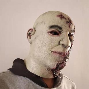 乳胶烂脸邪鬼火烧脸面具cosplay万圣节恐怖头套日本半脸派对舞会