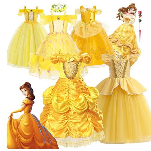 女童万圣节服装贝儿公主裙贝尔连衣裙美女与野兽裙 Cos Costume