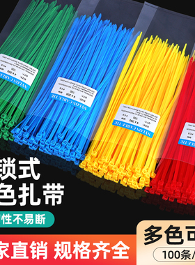 彩色尼龙扎带红黄蓝绿塑料卡扣自锁式数据线捆绑固定束线带园艺绳