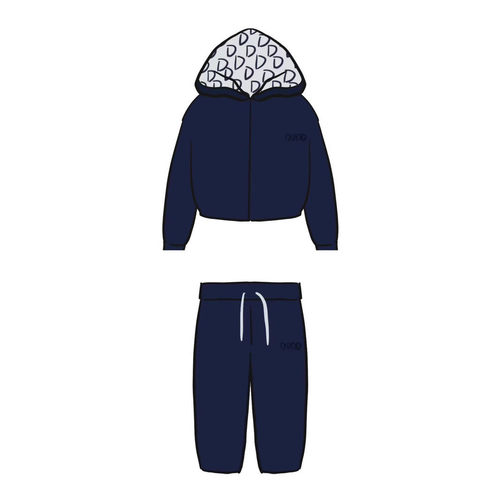 25CD双面穿童装老花羊毛混纺男女童连帽拉链针织外套裤子套装裙子