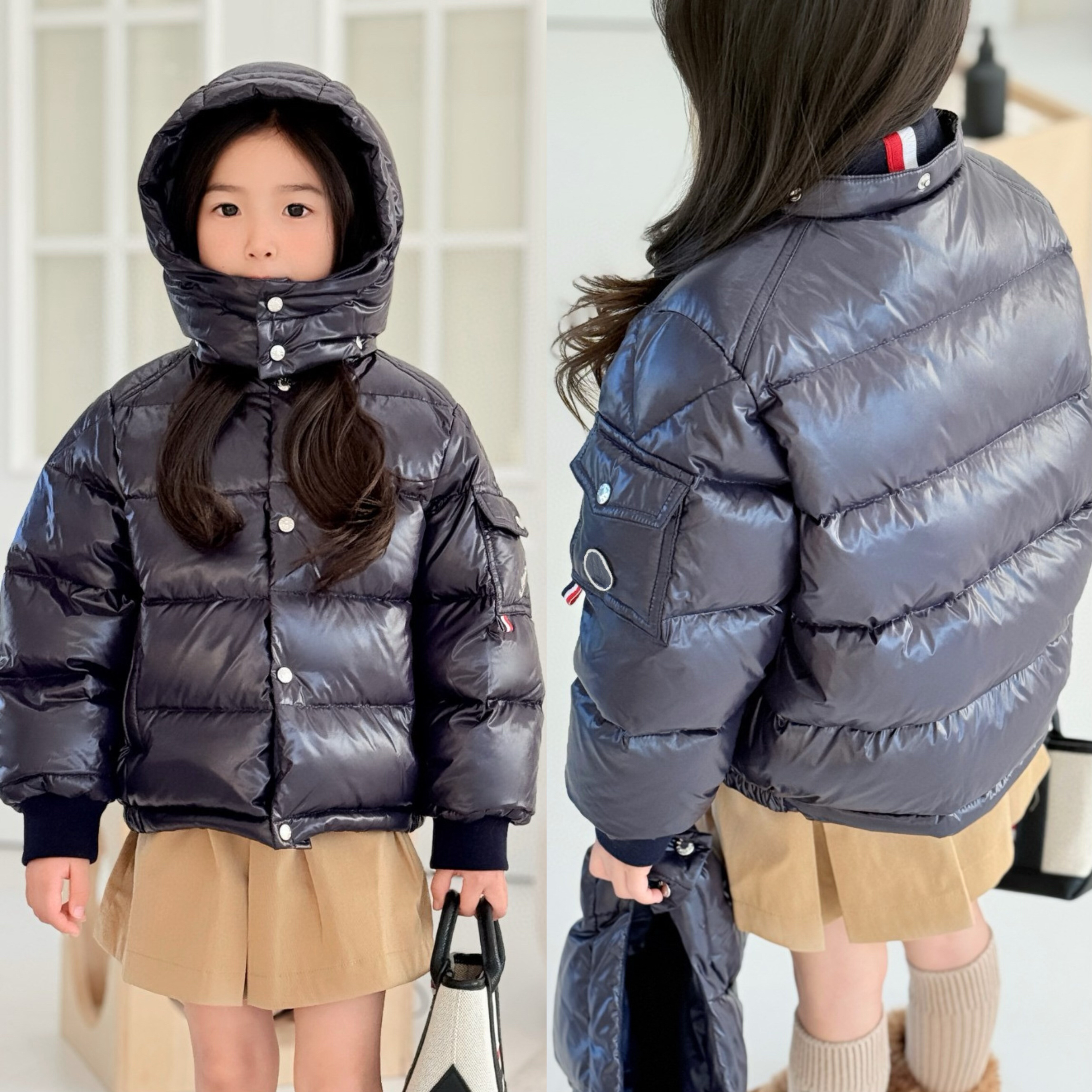 25冬季新款童装儿童羽绒服MC徽章帽子可卸男女童短款羽绒服鸭绒