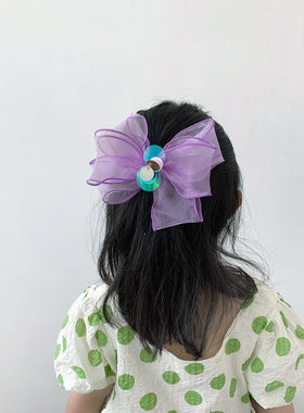 韩国欧根纱亮片蝴蝶结儿童发饰超仙女童后脑勺发卡小女孩发夹顶夹