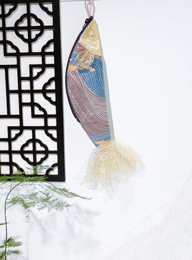 鱼锦鲤笔袋创意日式布艺笔袋小众颜值笔桶森系文艺便携文具袋