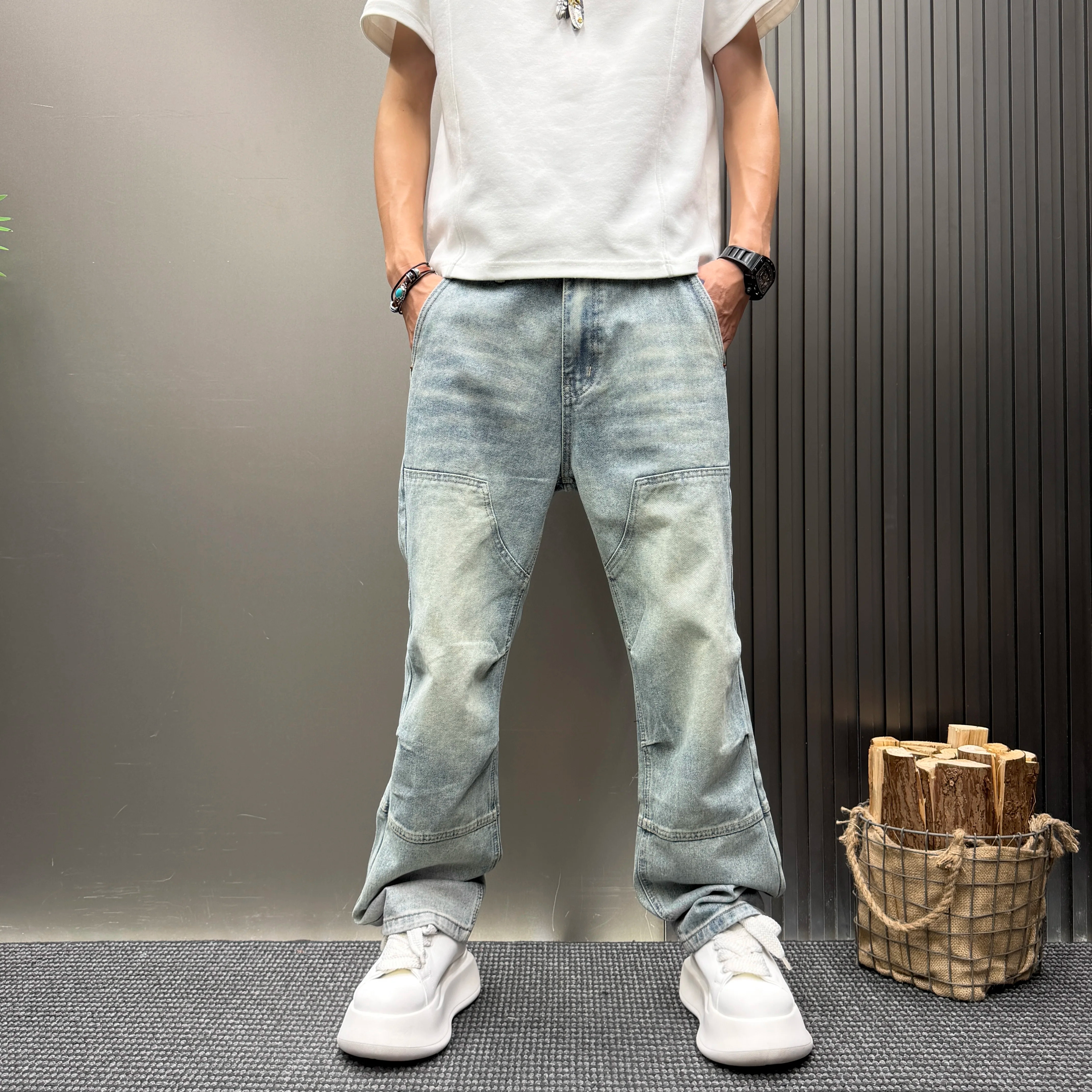 美式复古直筒裤修身水洗牛仔裤男士哈伦裤2026轻奢秋冬休闲长裤子