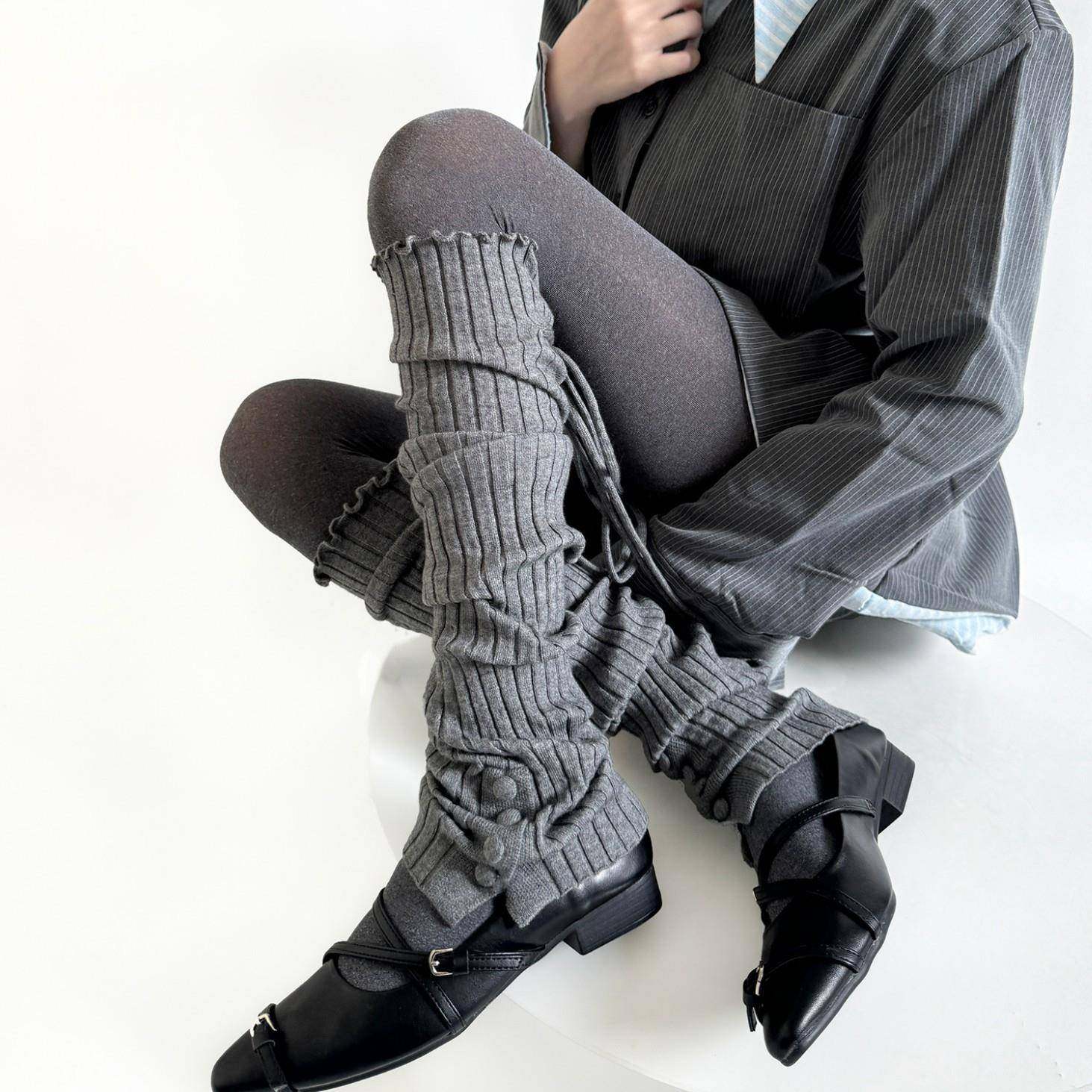 秋冬设计感纽扣走秀款绑带百搭显瘦小众宽条堆堆腿套灰色小腿袜套,女士内衣/男士内衣/家居服,短袜,淘宝优惠券,粉丝福利购,淘宝优惠卷