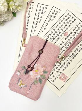 手机包女款古风刺绣棉麻百搭
