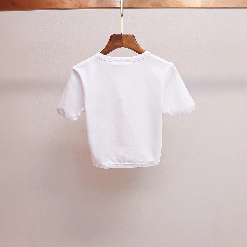 S家夏季法式简约设计感不规则下摆圆领正肩百搭短款字母T恤上衣女