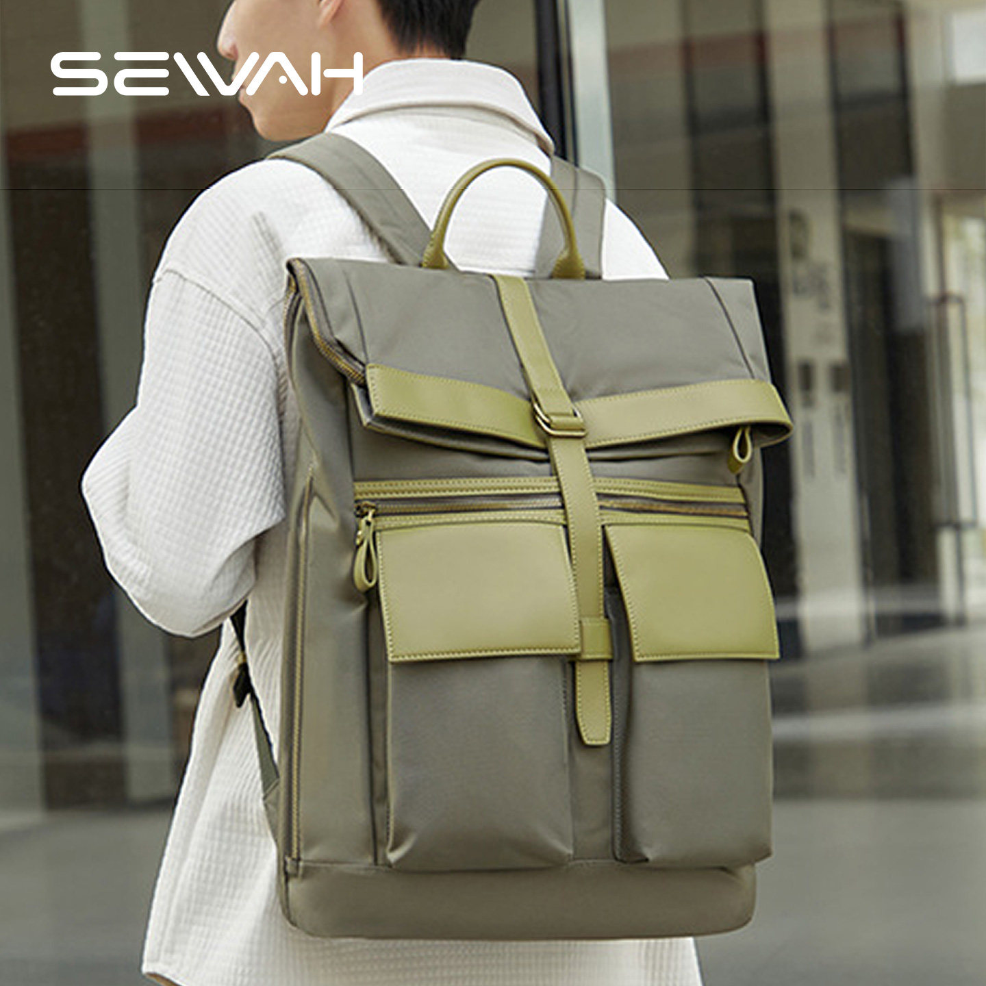 户外大容量尼龙防泼水双肩包男款休闲通勤背包16寸笔记本电脑包男