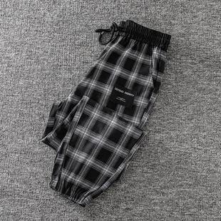 宽松加绒显瘦格纹哈伦裤 新款 女2025秋冬季 潮牌黑白格子束脚休闲裤