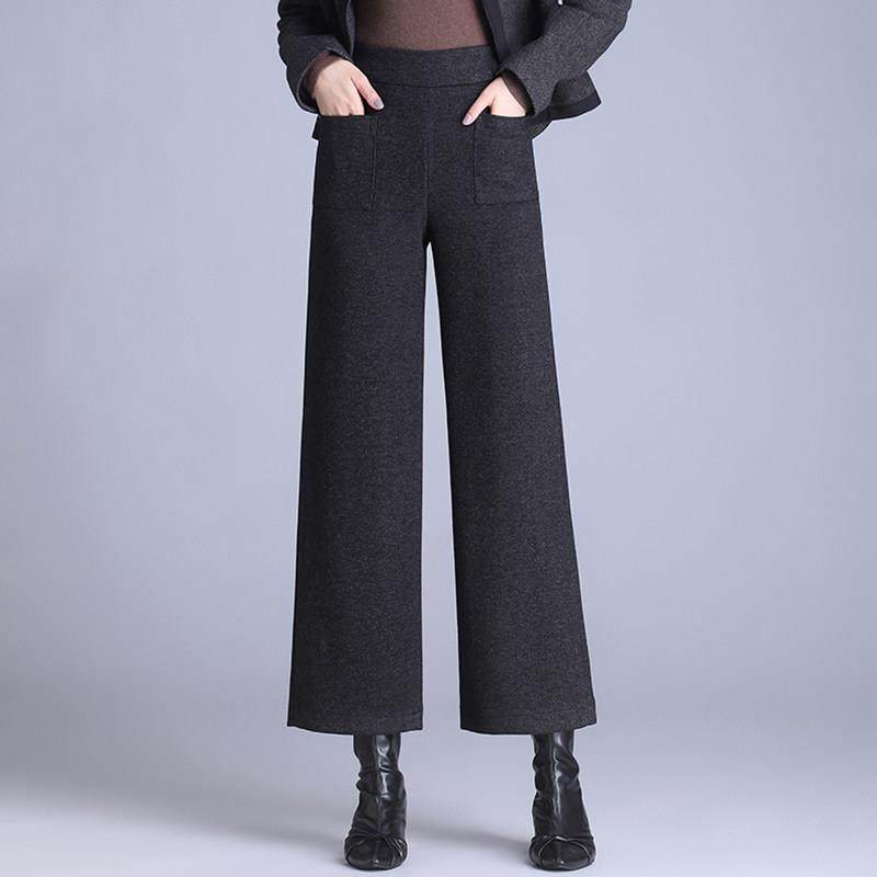 九分羊毛呢阔腿裤女秋冬新款高腰宽松直筒裤小个子显瘦垂感休闲裤