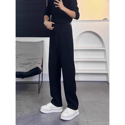 高级感直筒黑色西裤男士2025新款春秋冬季垂感休闲加绒男裤子男款