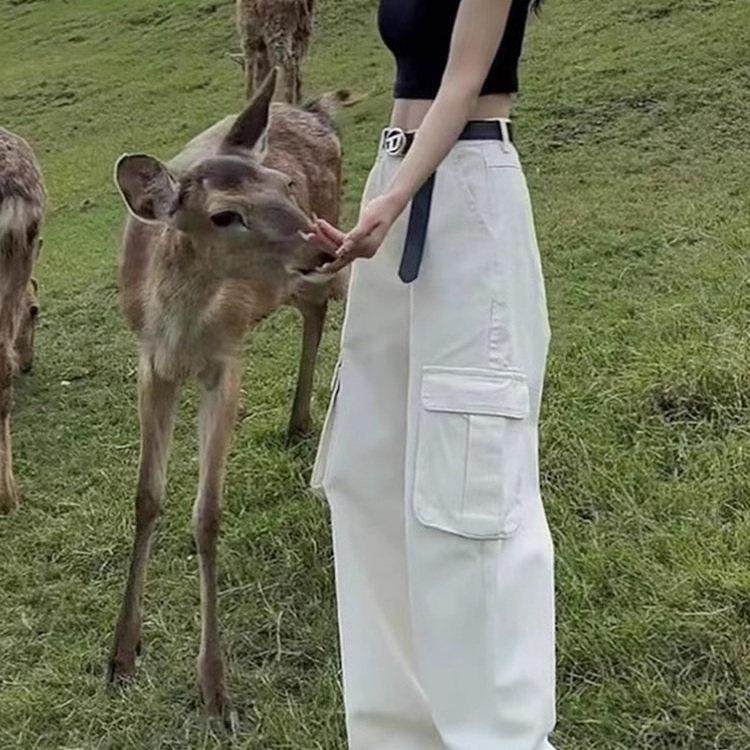 法国Rixo Kelly白色裤子直筒宽松小个子高腰设计感工装阔腿牛仔裤