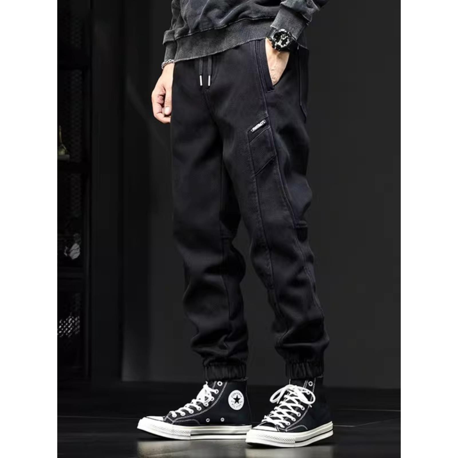 it Afternnaths潮牌美式牛仔裤男秋季宽松水洗束脚哈伦休闲工装裤