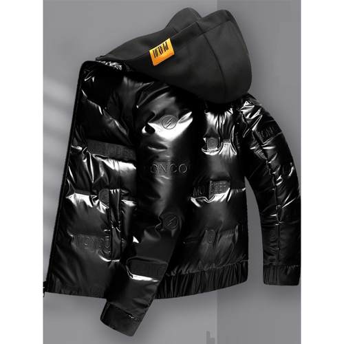 IT ins潮牌亮面连帽羽绒服男士冬季免洗可拆卸卫衣帽宽松短款外套