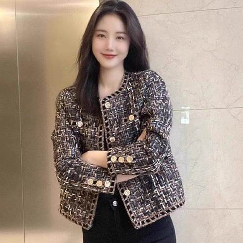 韩国STYLESNADA高端小香风外套女秋小个子气质名媛粗花呢短款上衣