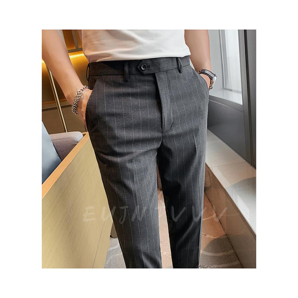 美国EUJNTVVV正品条纹西裤男休闲长裤韩版商务西装裤秋冬九分裤