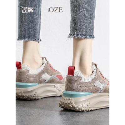 香港厚底休闲老爹鞋女2025新款阿甘鞋百搭浅口圆头系带运动松糕