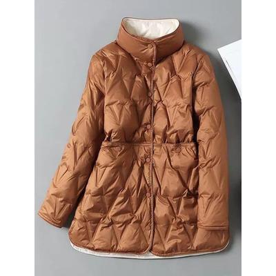 潮牌秋冬轻薄两面穿羽绒服女中长款大码宽松200斤小个子立领外套